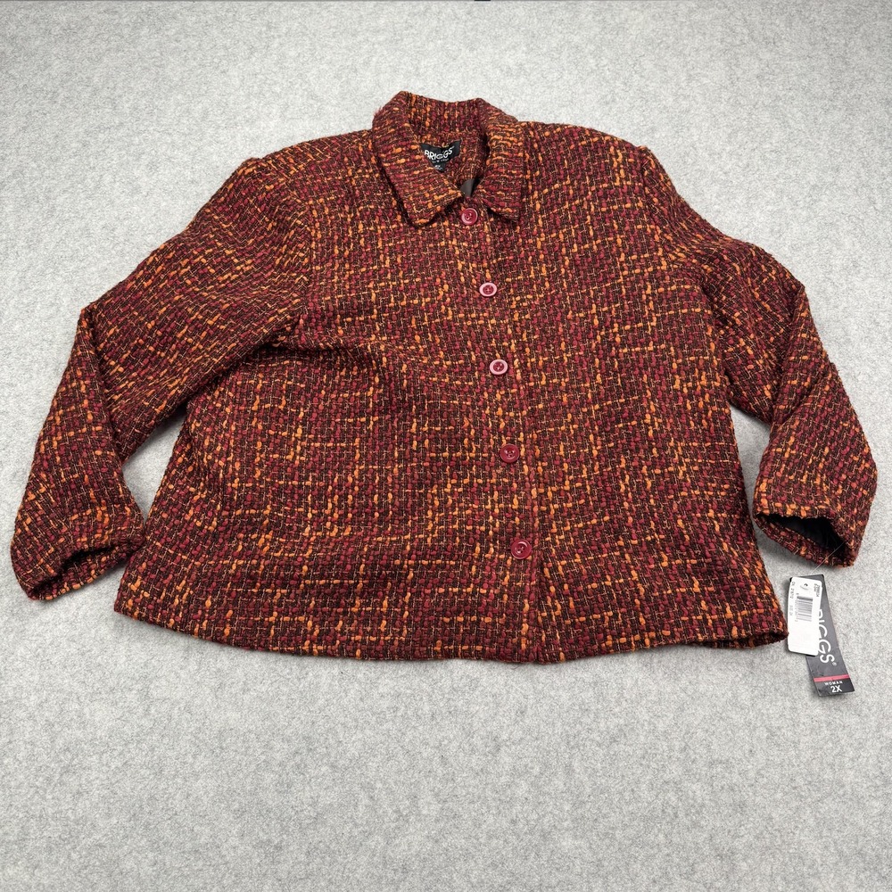 Briggs New York Jacket Womens 2X Red Tweed Button Front Lined Short Classic Plus